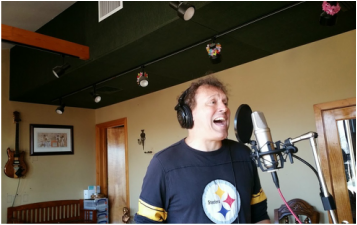 Don Gotlin recording Liliana Kohann's song for Newgy's commercial